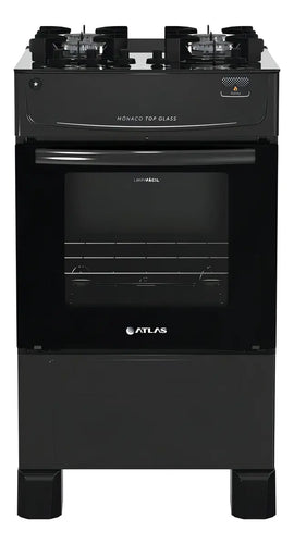 Imagem 2 de 3 de Fogão 4 Bocas Atlas Mônaco Top Glass com Mesa de Vidro e Acendimento Automático Preto Bivolt
