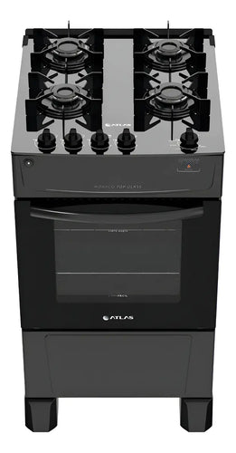 Imagem 3 de 3 de Fogão 4 Bocas Atlas Mônaco Top Glass com Mesa de Vidro e Acendimento Automático Preto Bivolt