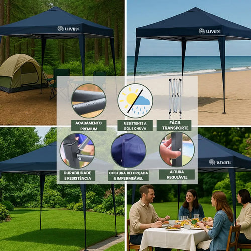 Imagem 3 de 3 de Tenda Gazebo Sanfonada Articulada Luvinco 3x3m Azul Impermeável Resistente Proteção Ao Ar Livre Camping Praia Eventos Montagem Prática Estrutura Resistente Durável