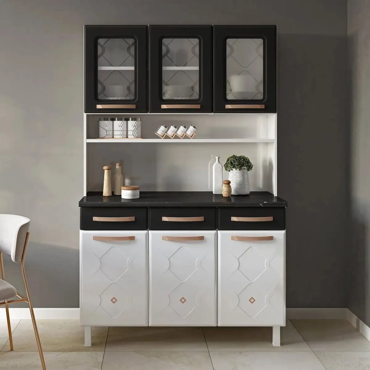 Armário De Cozinha Em Aço Triplo 6 Portas 3 Gavetas Mirage Branco/preto - Image 1