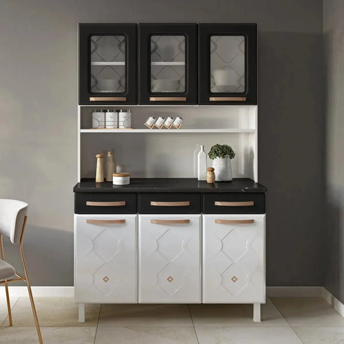 Imagem 1 de 3 de Armário De Cozinha Em Aço Triplo 6 Portas 3 Gavetas Mirage Branco/preto