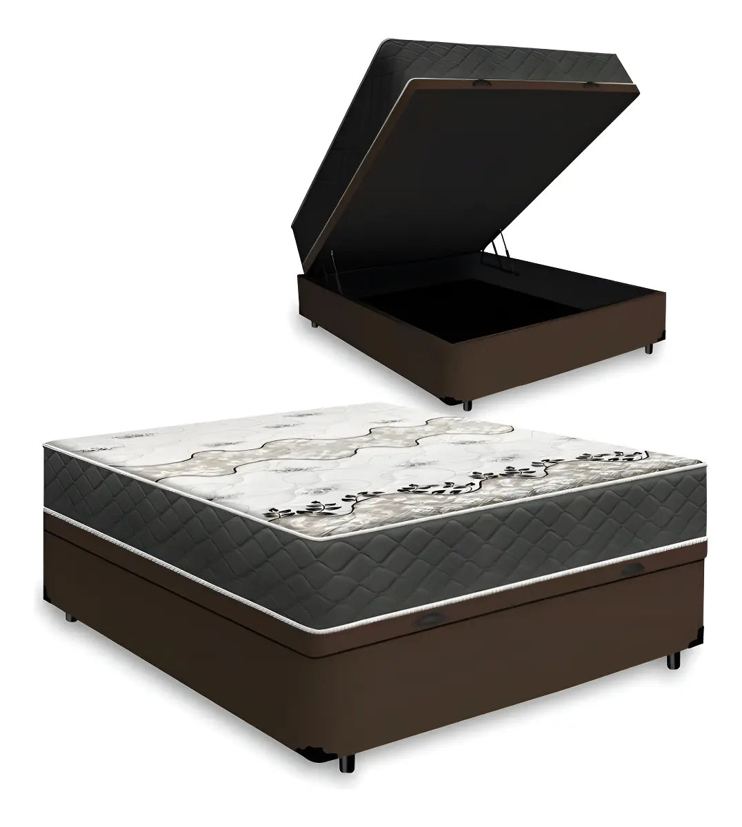 Cama Box Baú Casal E Colchão D33 Gazin Iso 3000 138cm Cor Marrom - Image 1