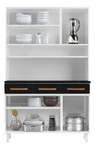 Imagem 3 de 3 de Armário De Cozinha Em Aço Triplo 6 Portas 3 Gavetas Mirage Branco/preto