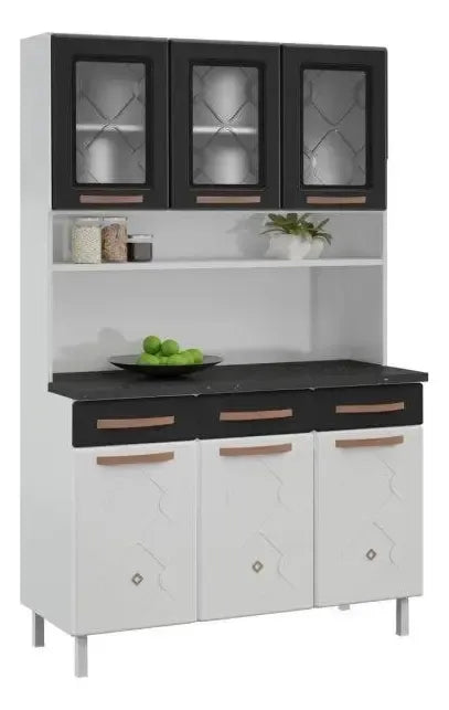 Armário De Cozinha Em Aço Triplo 6 Portas 3 Gavetas Mirage Branco/preto - Image 2