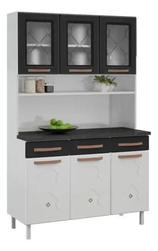 Imagem 2 de 3 de Armário De Cozinha Em Aço Triplo 6 Portas 3 Gavetas Mirage Branco/preto