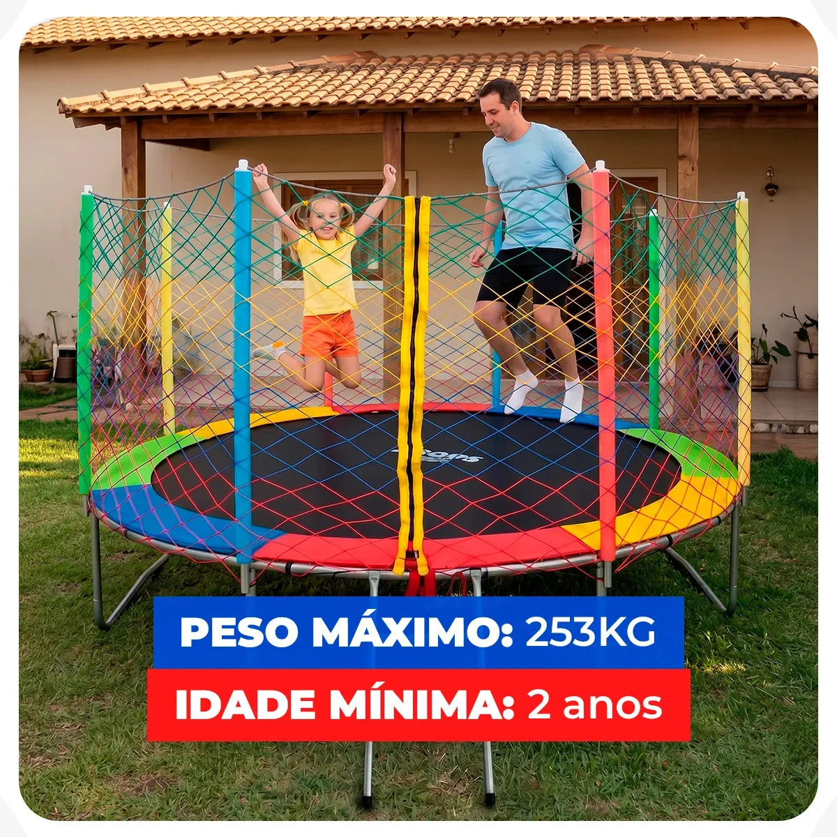 Cama Elástica Pula Pula Colorida de 3,05m com Rede e Escada da Kroys Brinquedos - Image 2
