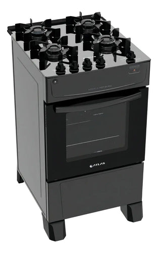 Imagem 1 de 3 de Fogão 4 Bocas Atlas Mônaco Top Glass com Mesa de Vidro e Acendimento Automático Preto Bivolt