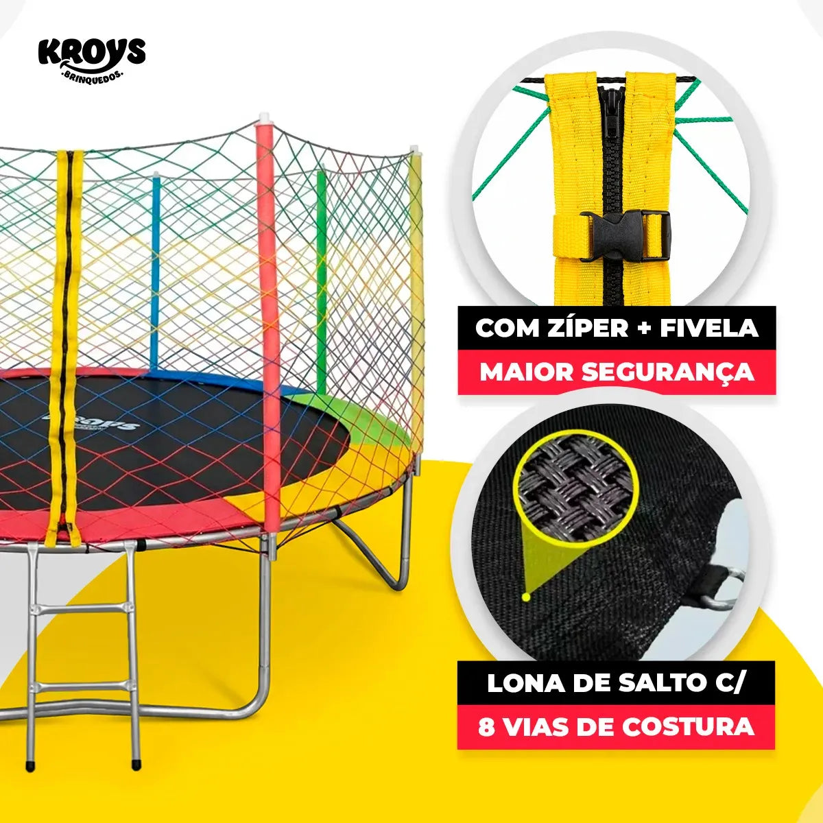 Cama Elástica Pula Pula Colorida de 3,05m com Rede e Escada da Kroys Brinquedos - Image 3